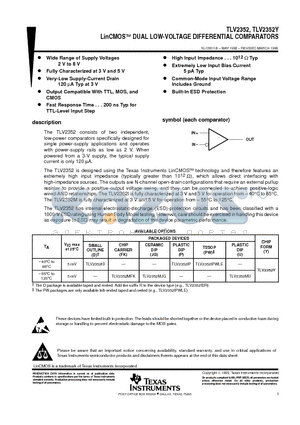 TLV2352MJG datasheet - LinCMOSE DUAL LOW-VOLTAGE DIFFERENTIAL COMPARATORS