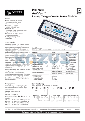 VE-253-IU-BM datasheet - Battery Charger Current Source Modules