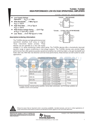 TLV2361CDBVR datasheet - HIGH-PERFORMANCE LOW-VOLTAGE OPERATIONAL AMPLIFIERS