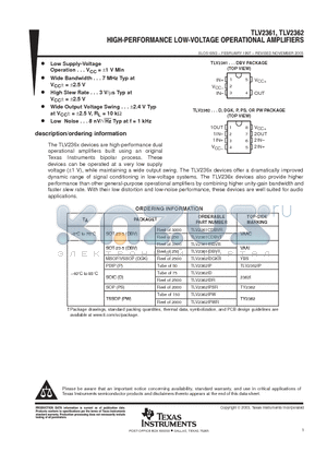 TLV2361_03 datasheet - HIGH-PERFORMANCE LOW-VOLTAGE OPERATIONAL AMPLIFIERS