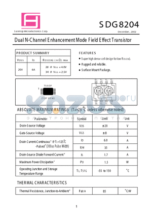 SDG8204 datasheet - Dual N-Channel E nhancement Mode F ield E ffect Transistor