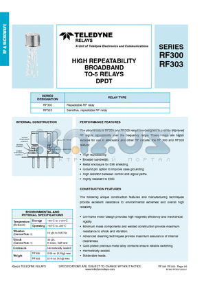 RF300 datasheet - HIGH REPEATABILITY BROADBAND TO-5 RELAYS DPDT