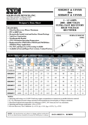 SDH20UF datasheet - 1-1.5 AMPS 2000-6000 VOLTS ULTRA FAST RECOVERY HIGH VOLTAGE RECTIFIER