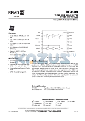 RF3108 datasheet - TRIPLE-BAND GSM/DCS/PCS POWER AMP MODULE