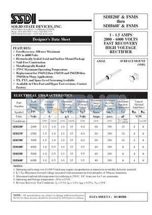 SDH25F datasheet - 1-1.5AMPS FAST RECOVERY HIGH VOLTAGE RECTIFIER