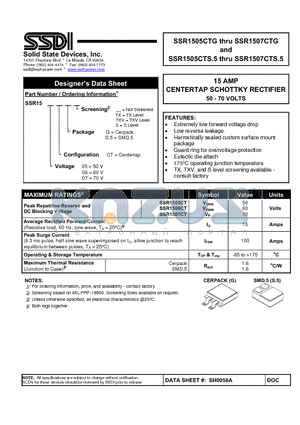 SSR1507CT datasheet - CENTERTAP SCHOTTKY RECTIFIER