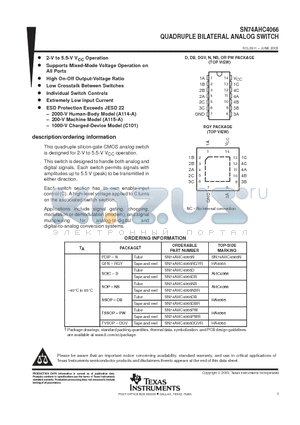 SN74AHC4066D datasheet - QUADRUPLE BILATERAL ANALOG SWITCH