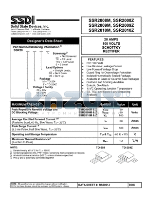 SSR2008M datasheet - SCHOTTKY RECTIFER