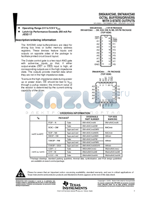 SN74AHC540DBLE datasheet - OCTAL BUFFERS/DRIVERS WITH 3-STATE OUTPUTS