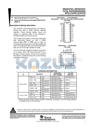 SN74AHC541DBR datasheet - OCTAL BUFFERS/DRIVERS WITH 3-STATE OUTPUTS