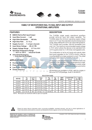 TLV2381IDR datasheet - FAMILY OF MICROPOWER RAIL-TO-RAIL INPUT AND OUTPUT OPERATIONAL AMPLIFIERS