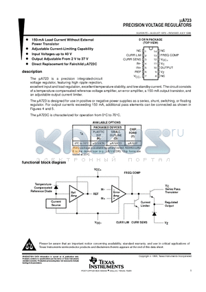 UA723CD datasheet - PRECISION VOLTAGE REGULATORS