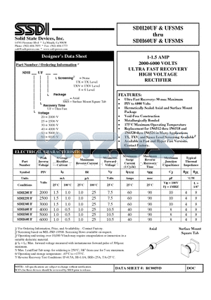 SDH60UF datasheet - 1-1.5 AMP 2000-6000 VOLTS ULTRA FAST RECOVERY RECTIFIER
