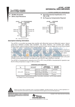 UA733CDRE4 datasheet - DIFFERENTIAL VIDEO AMPLIFIERS