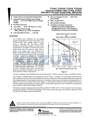 TLV2432 datasheet - Advanced LinCMOSE RAIL-TO-RAIL OUTPUT WIDE-INPUT-VOLTAGE OPERATIONAL AMPLIFIERS
