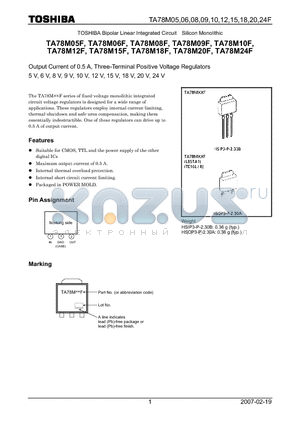 TA78M10F datasheet - Output Current of 0.5 A, Three-Terminal Positive Voltage Regulators