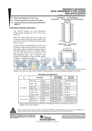 SN74AHC573DBR datasheet - OCTAL TRANSPARENT D- TYPE LATCHES WITH 3 STATE OUTPUTS