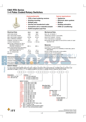 RTAC22110SSDM25G datasheet - 1-4 Poles Coded Rotary Switches