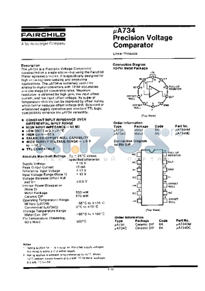 UA734 datasheet - PRECISION VOLTAGE COMPARATOR