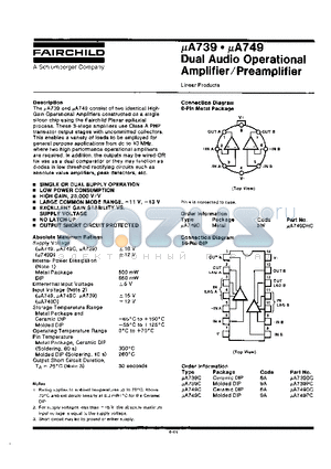 UA739DC datasheet - DUAL AUDIO OPERATIONAL AMPLIFIER / PREAMPLIFIER
