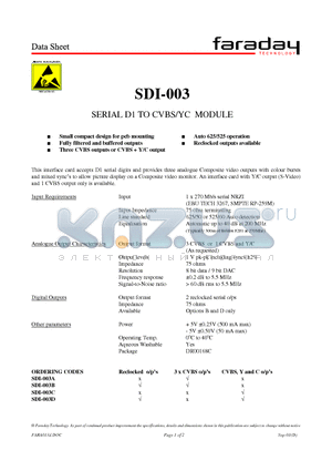 SDI-003A datasheet - SERIAL D1 TO CVBS/YC MODULE