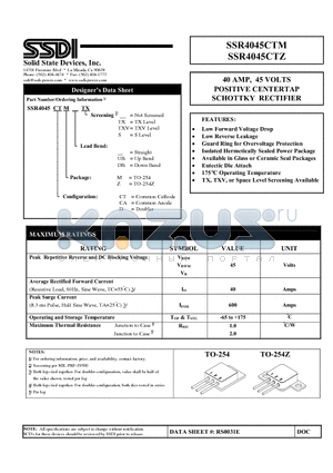 SSR4045CTM datasheet - POSITIVE CENTERTAP SCHOTTKY RECTIFIER