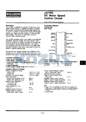 UA7392PV datasheet - DC MOTOR SPEED CONTROL CIRCUIT