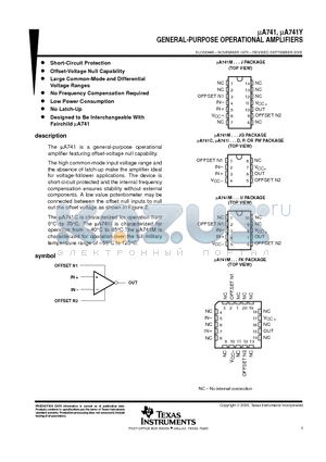 UA741 datasheet - GENERAL-PURPOSE OPERATIONAL AMPLIFIERS