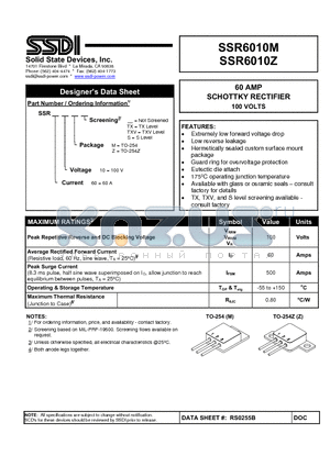 SSR6010M datasheet - SCHOTTKY RECTIFIER