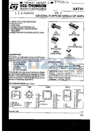 UA741EN datasheet - GENERAL-PURPOSE SINGLE OP-AMPs