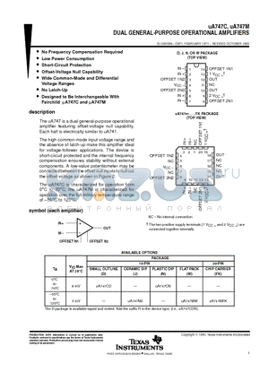 UA747CN datasheet - DUAL GENERAL-PURPOSE OPERATIONAL AMPLIFIERS