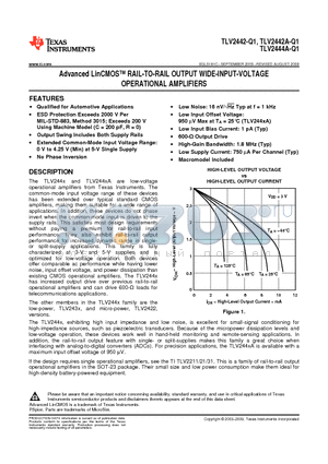 TLV2442QPWRG4Q1 datasheet - Advanced LinCMOS RAIL-TO-RAIL OUTPUT WIDE-INPUT-VOLTAGE OPERATIONAL AMPLIFIERS