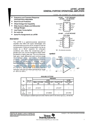 UA748CP datasheet - GENERAL-PURPOSE OPERATIONAL AMPLIFIERS