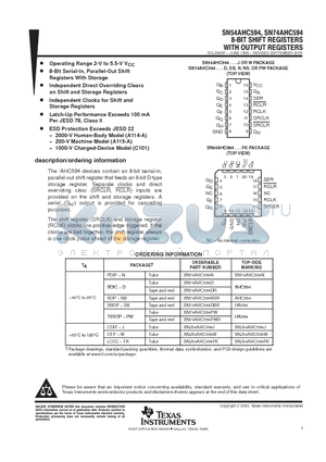 SN74AHC594DRE4 datasheet - 8-BIT SHIFT REGISTERS WITH OUTPUT REGISTERS