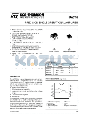 UA748MD datasheet - PRECISION SINGLE OPERATIONAL AMPLIFIER
