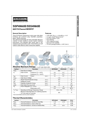 SSS4N60B datasheet - 600V N-Channel MOSFET