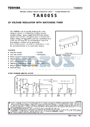 TA8005S datasheet - 5V VOLTAGE REGULATOR WITH WATCHDOG TIMER