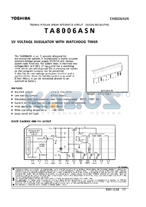 TA8006ASN datasheet - 5V VOLTAGE REGULATOR WITH WATCHDOG TIMER