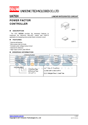 UA7524G-S08-R datasheet - POWER FACTOR CONTROLLER