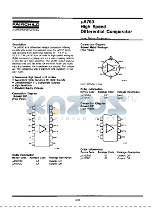 UA760DM datasheet - HIGH SPEED DIFFERENTIAL COMPARATOR