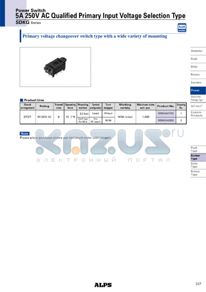 SDKGA41700 datasheet - 5A 250V AC Qualified Primary Input Voltage Selection Type