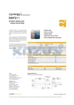 SSSF211X100H datasheet - horizontal stainless steel compact internal fitting