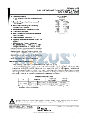 SN74AHC74-EP datasheet - DUAL POSITIVE-EDGE-TRIGGERED D-TYPE FLIP-FLOP WITH CLEAR AND PRESET