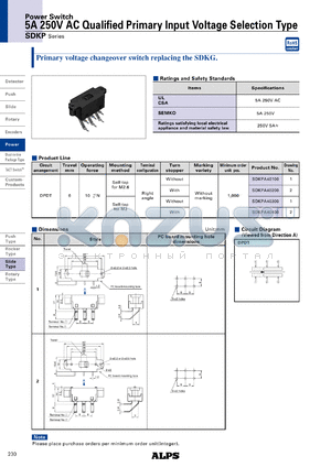 SDKPA40100 datasheet - 5A 250V AC Qualified Primary Input Voltage Selection Type