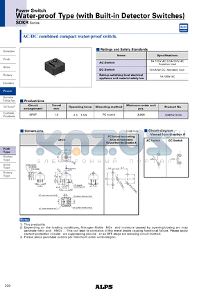 SDKRA10100 datasheet - Water-proof Type (with Built-in Detector Switches)