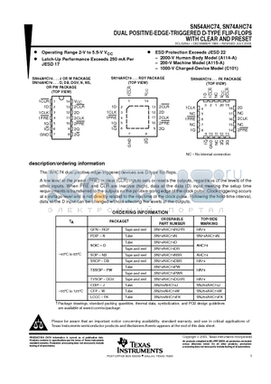 SN74AHC74DBRE4 datasheet - DUAL POSITIVE-EDGE-TRIGGERED D-TYPE FLIP-FLOPS WITH CLEAR AND PRESET