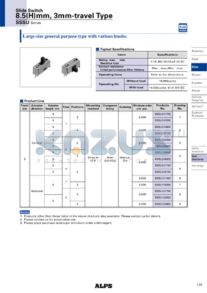 SSSU015100 datasheet - Slide Switch