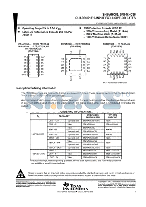 SN74AHC86DBR datasheet - QUADRUPLE 2-INPUT EXCLUSIVE-OR GATES