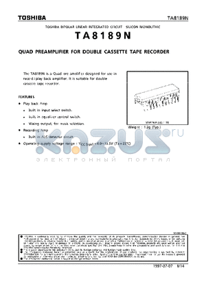 TA8189N datasheet - QUAD PREAMPLIFIER FOR DOUBLE CASSETTE TAPE RECORDER