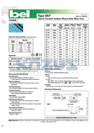 SST1.5 datasheet - SQUARE CERAMIC SURFACE MOUNT SLOW BLOW FUSE